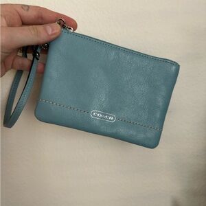 Robbin’s Egg Blue Coach Leather Wristlet